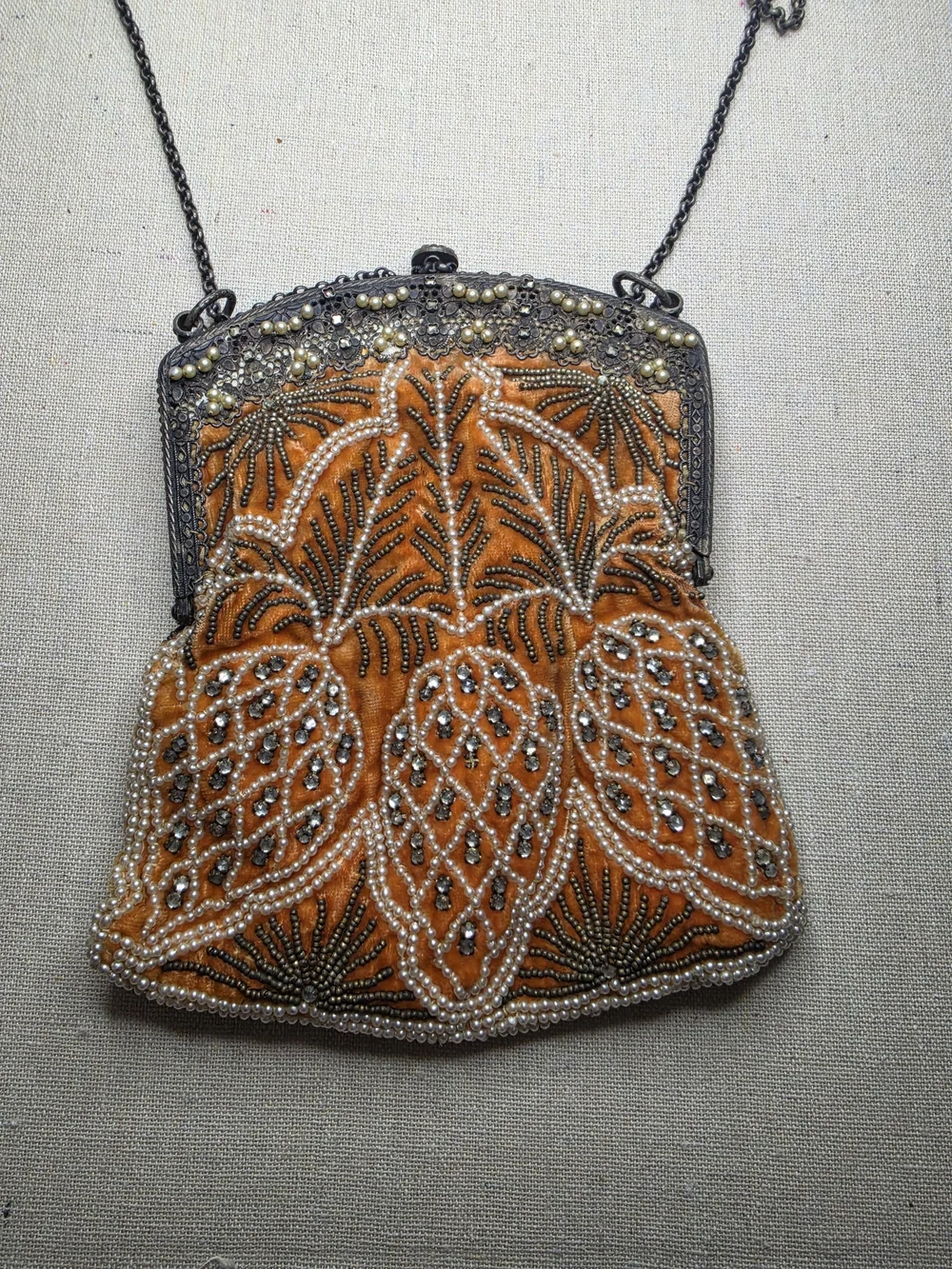 Vintage 1920s Flapper Embellished Velvet Evening Bag – Mustard Yellow - Picture 4 of 9